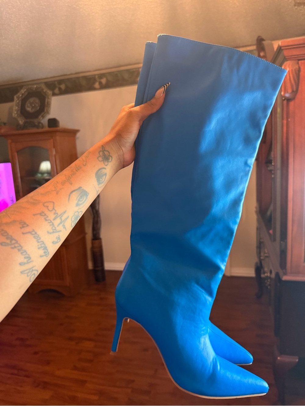 PrettyLittleThing Bright Blue Over-The-Knee Pointed Stiletto Boots
